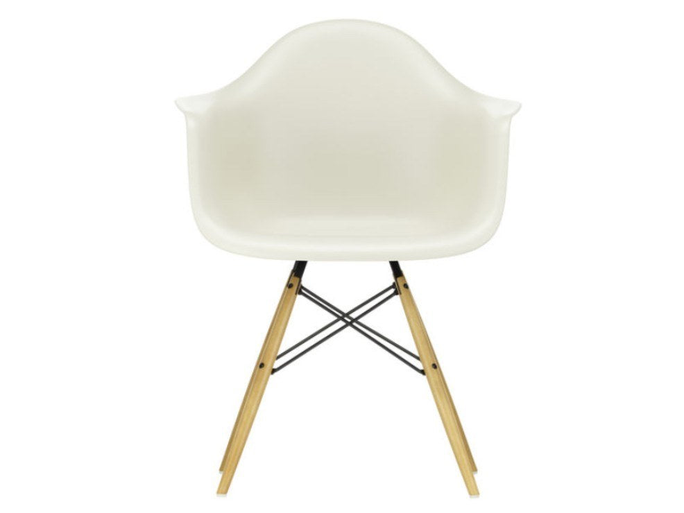DAW Chair by Charles & Ray Eames | Plastic Armchair with Wooden Base