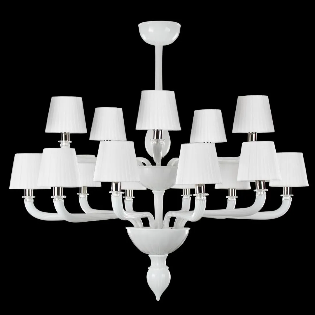 White chandelier with multiple lampshades