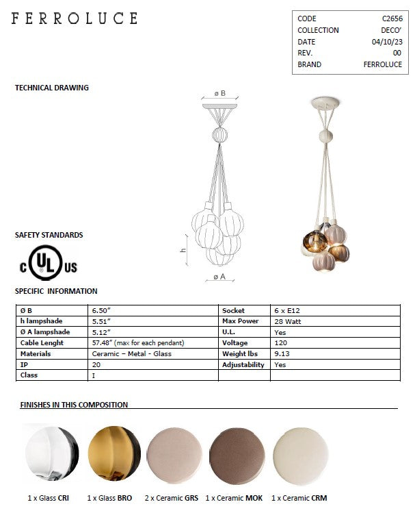 Afoxé C2656 Pendant Lamp | Ferroluce Ceramic Lighting
