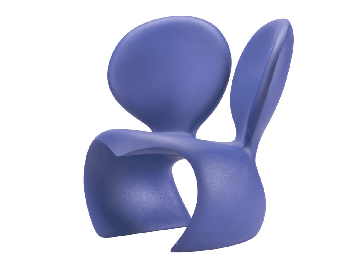 Side view of the sculptural Don't F**k With The Mouse Armchair by Ron Arad, recyclable polyethylene, outdoor‑ready.