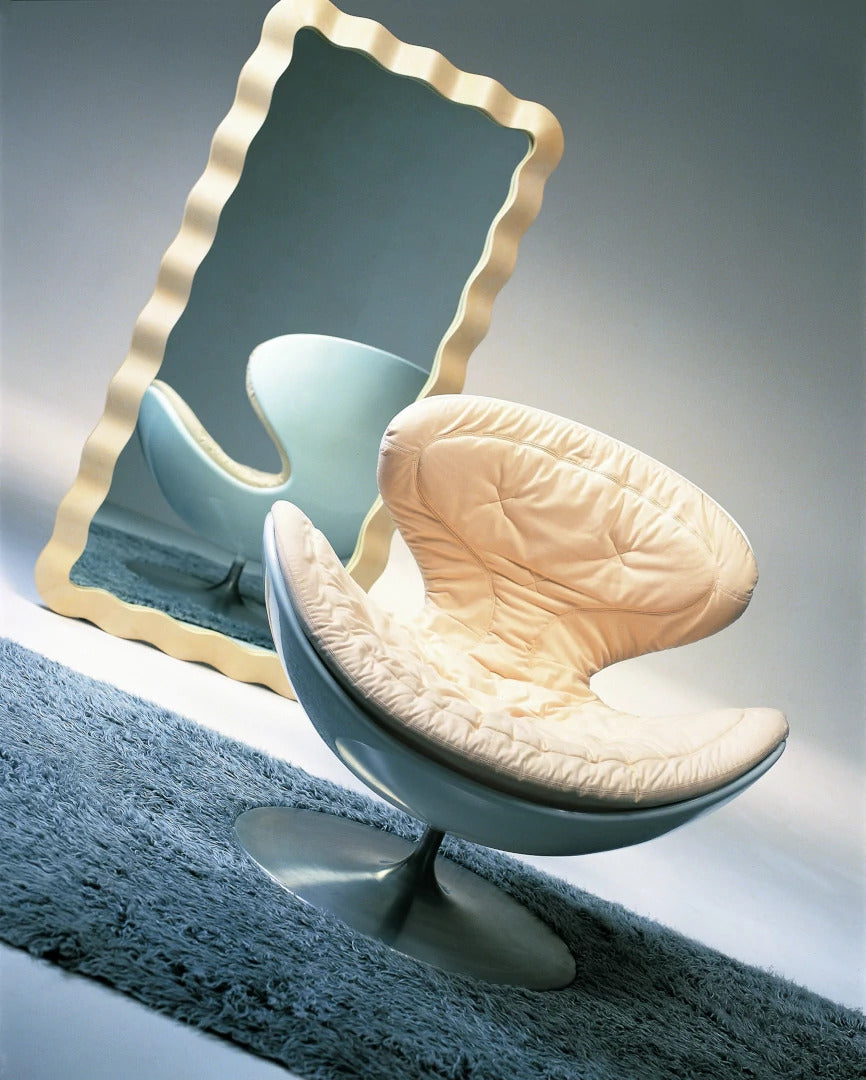 Rear view of the Jetsons Armchair highlighting its glossy fiberglass shell.