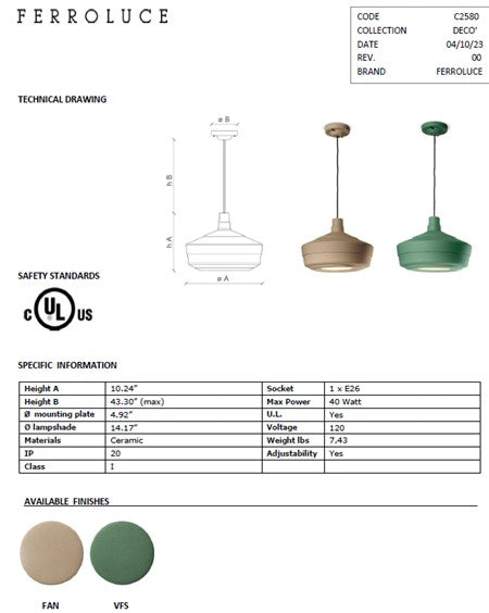 Churuata Pendant Lamp | Ferroluce Ceramic Lighting
