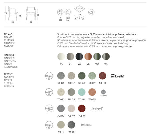 Brezza Chair with Armrests Set of 2 | Luxury Outdoor | Scab Design