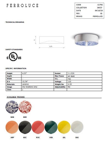 PI C1792 Ceiling Lamp | Ferroluce Ceramic Lighting