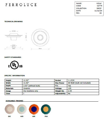 Voila C2775 Wall Lamp | Ferroluce Ceramica Lighting