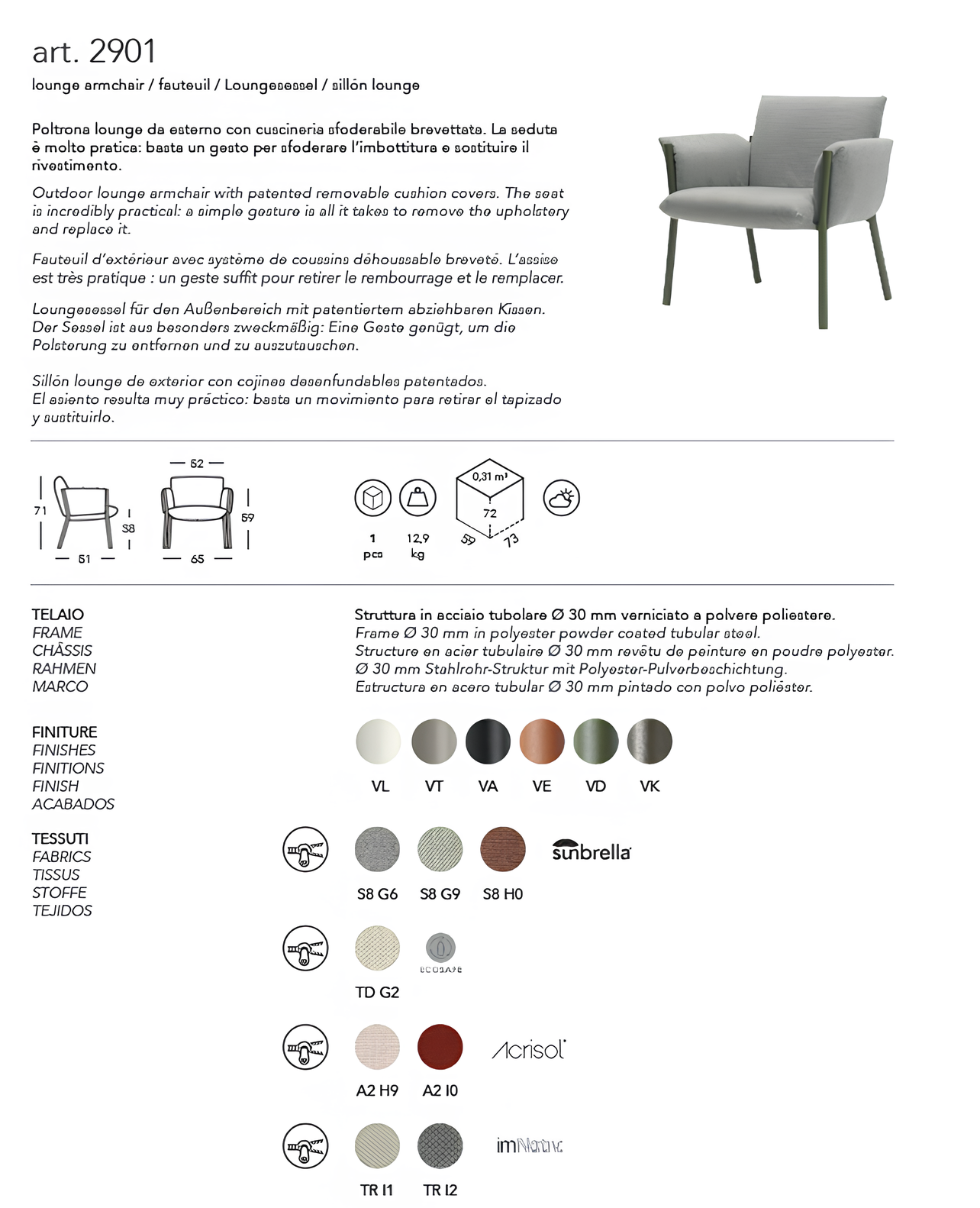 Brezza Lounge Chair with Armrest | Luxury Outdoor | Scab Design