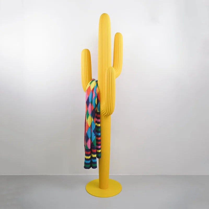 Patterned multicolored Saguaro Coat Rack by Qeeboo, artistic cactus‑shaped sculptural piece with decorative surface.