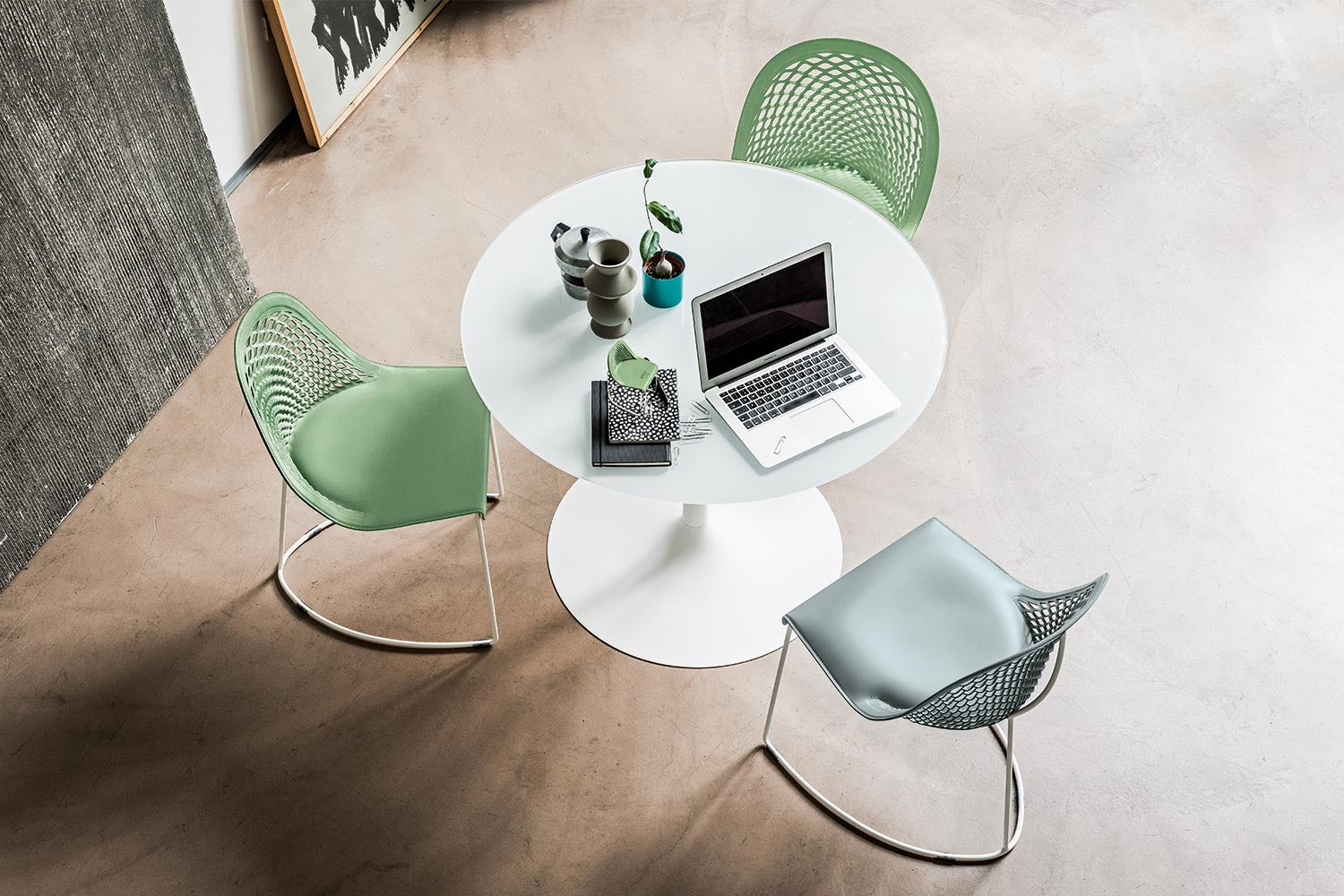 Guapa Dining Chair by Sempere for Midj Leather Mesh Design - Set of 2