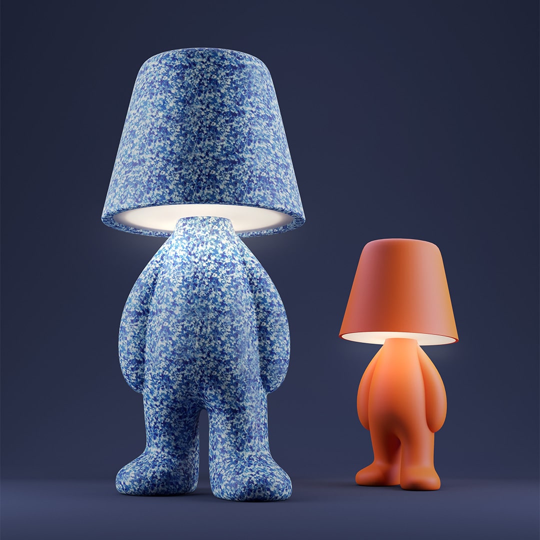 Qeeboo Bigger Brother Floor Lamp collection featuring sculptural human‑shaped lamps in multiple colors and sizes