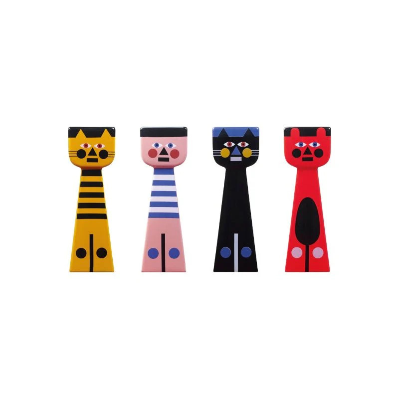 Qeeboo designer candlesticks by Marco Oggian featuring bold colors and geometric artistic patterns