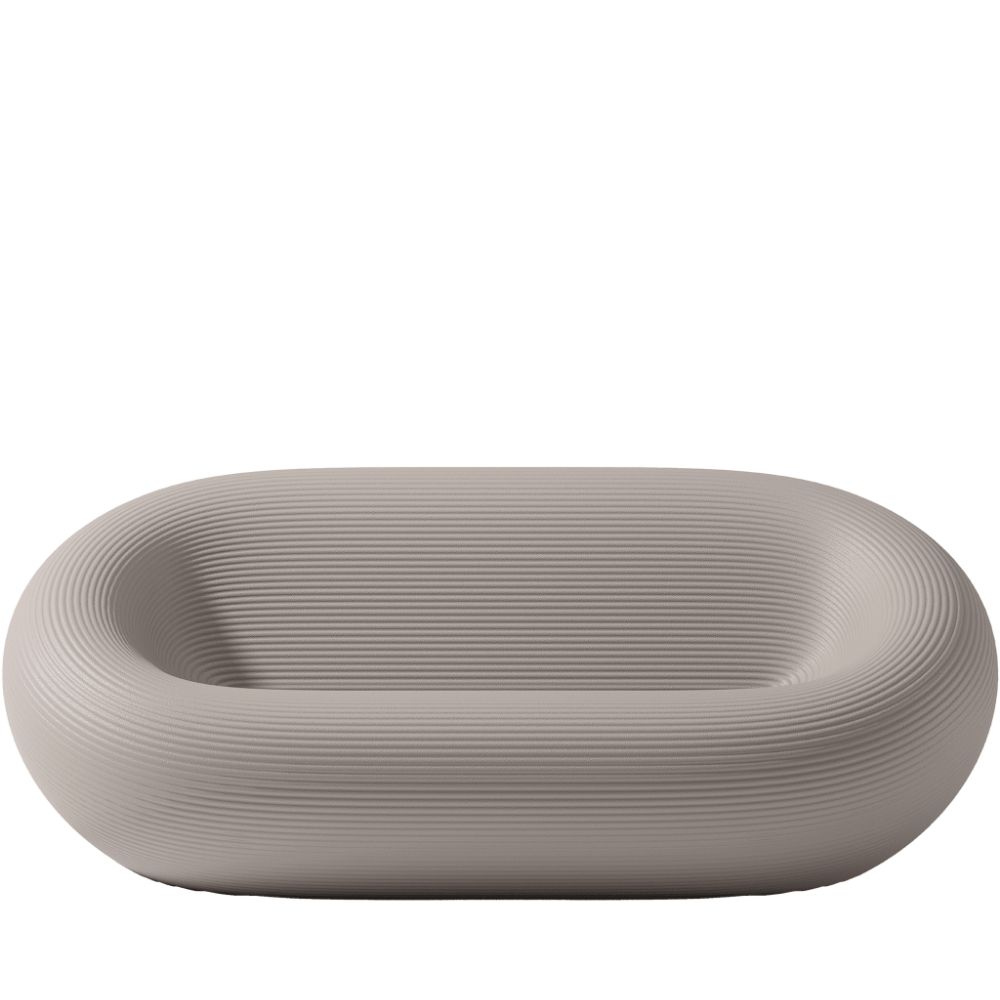 Qeeboo Nami Outdoor Sofa in light grey with sculptural wave‑inspired ribbed texture and seamless rounded form