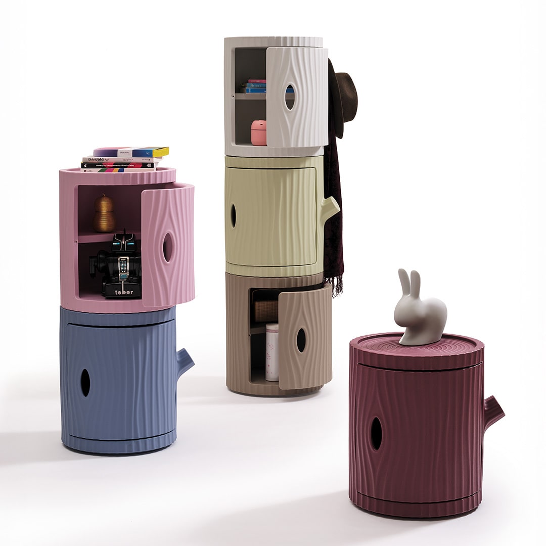 Qeeboo Tronco Multifunctional Container, modern stackable modular indoor outdoor storage in recyclable polyethylene Italian design