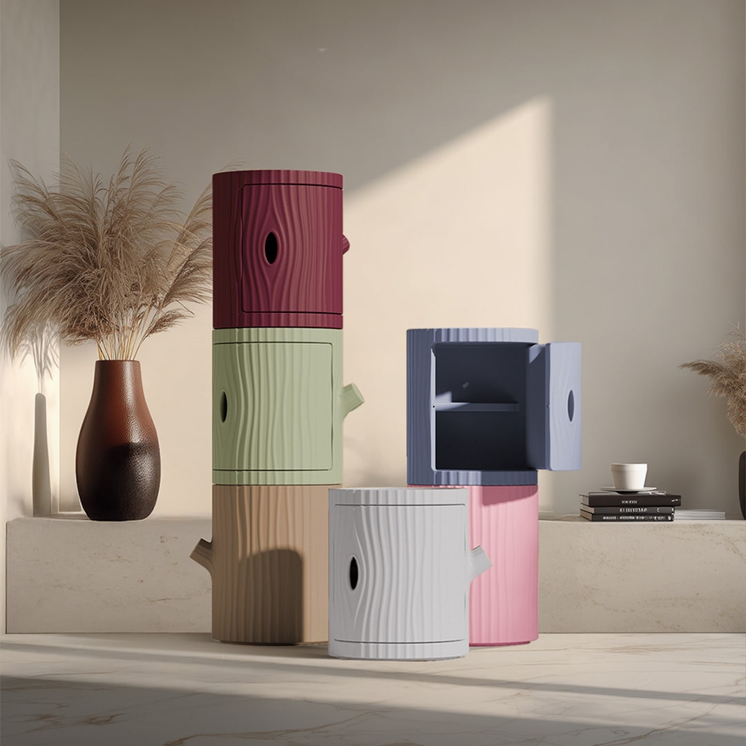 Qeeboo Tronco Multifunctional Container, modern stackable indoor storage in recyclable polyethylene with Italian design
