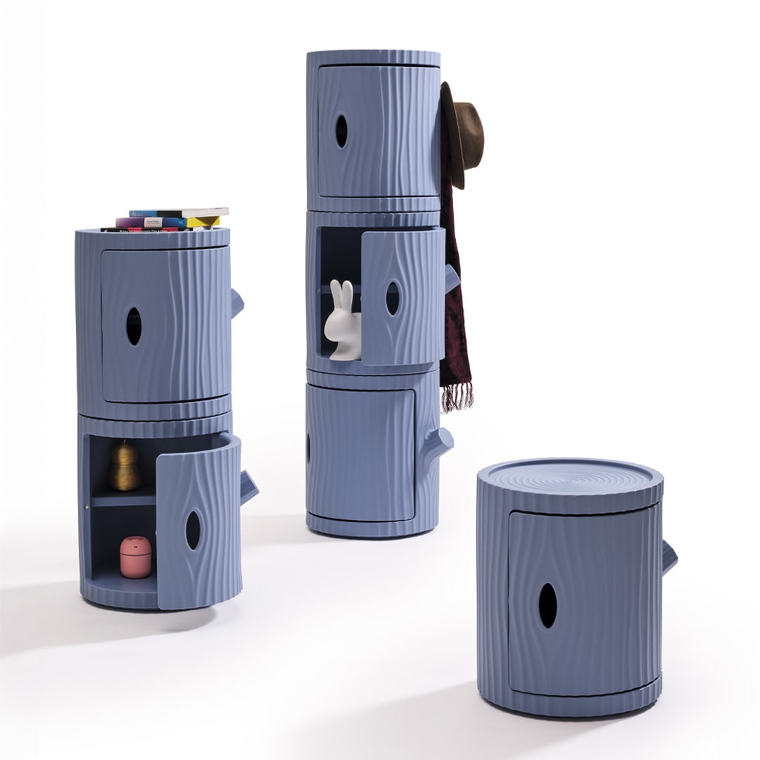Qeeboo Tronco stackable multifunctional container, vertical modular indoor outdoor storage with Italian design
