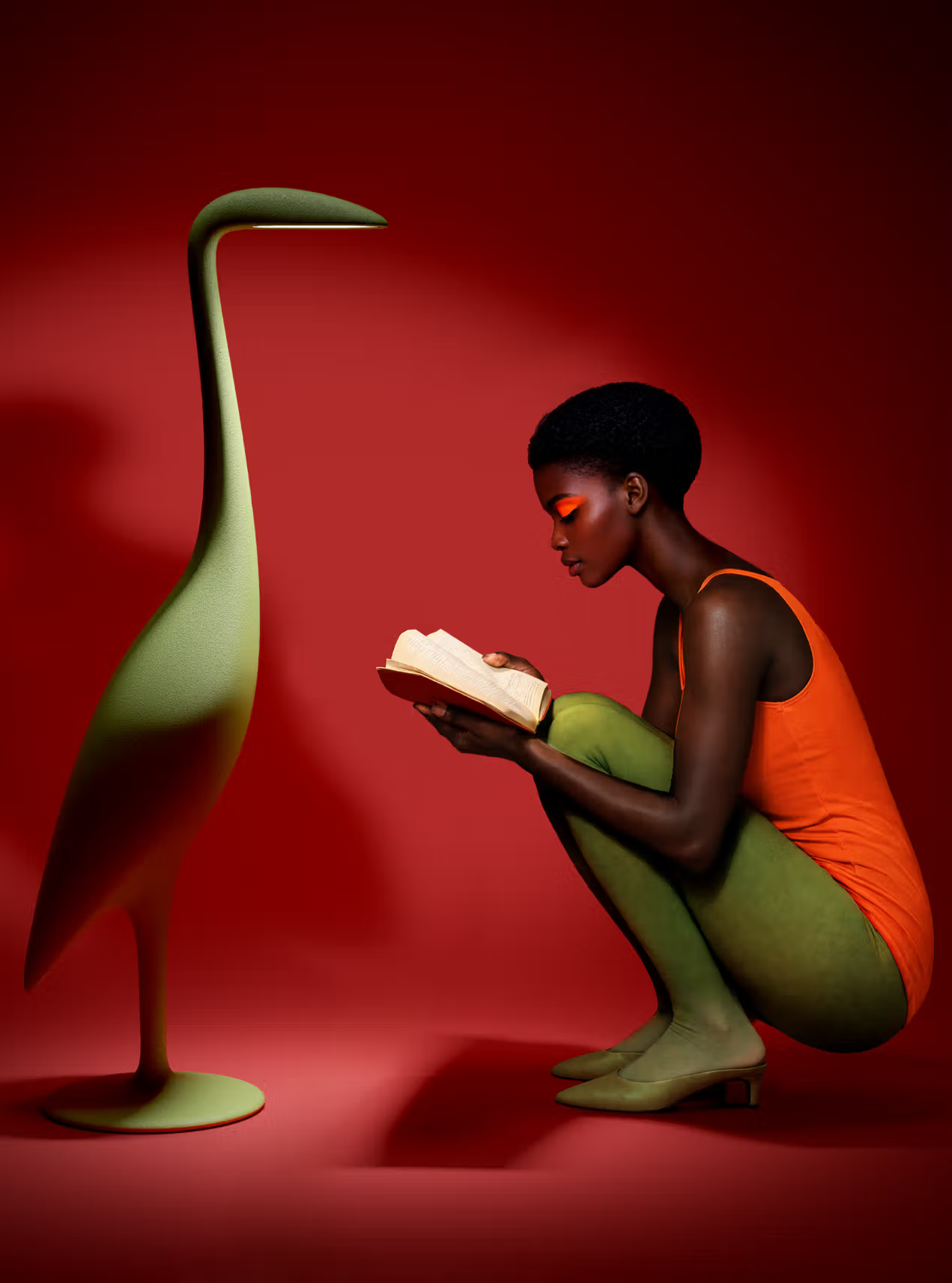 Qeeboo Tuiuiu sculptural floor lamp color variations, minimalist bird-inspired Italian design