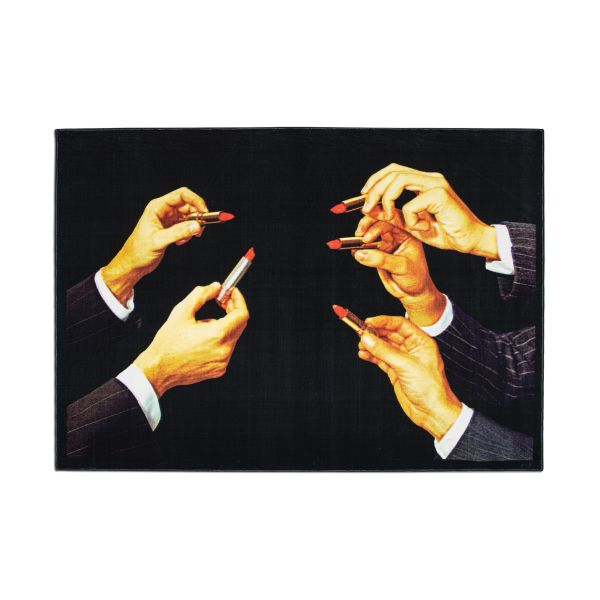 Lipsticks Black Rectangular Rug | Seletti