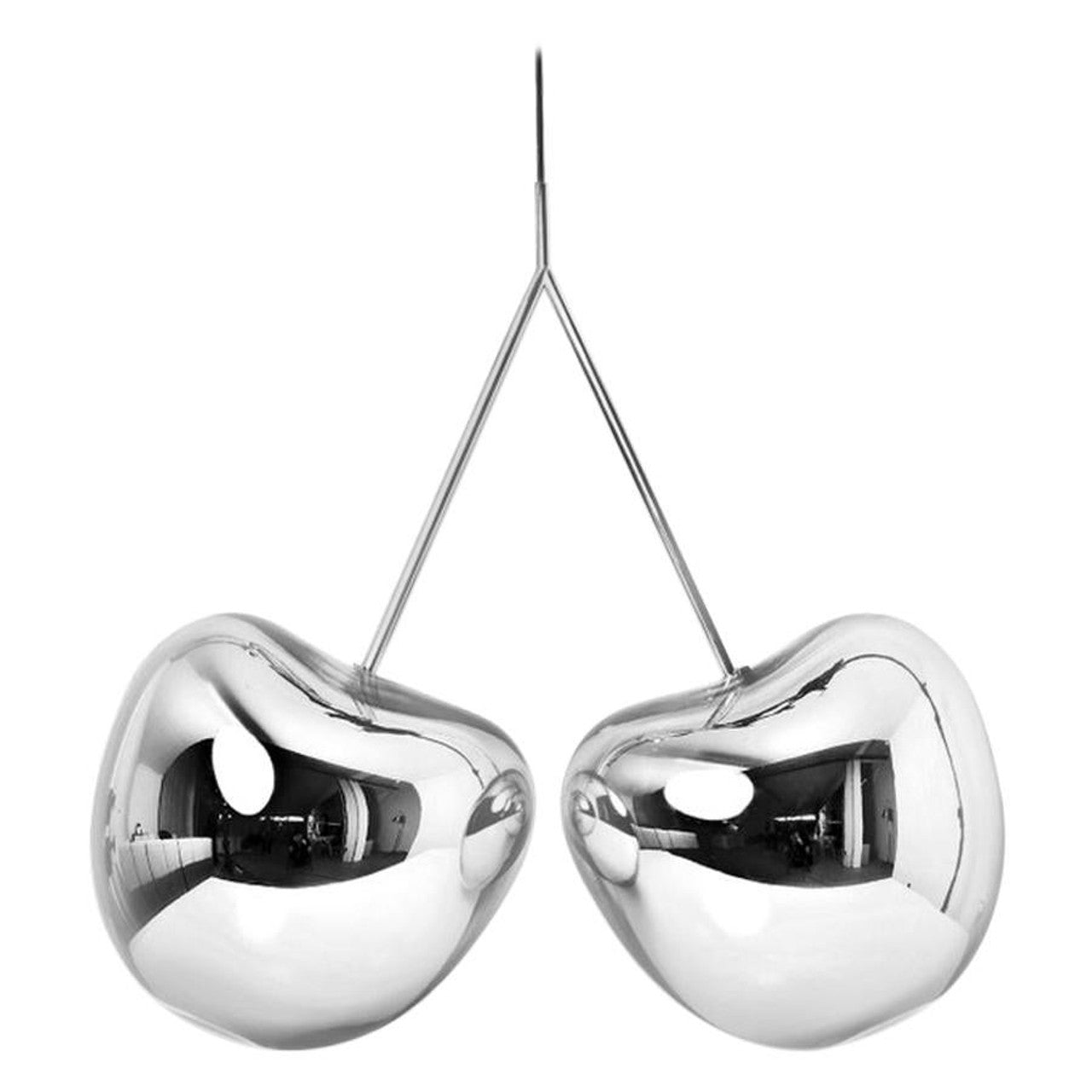 Cherry Pendant Lamp in silver metal finish hanging in a minimalist contemporary room. Qeeboo Made in Italy