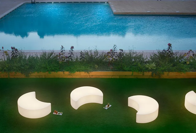 Moon Pouf with Light | Illuminated Furniture | Slide Design