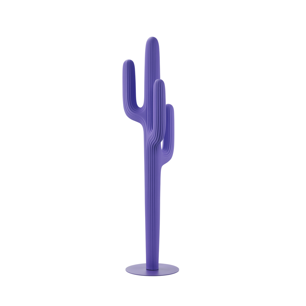 Blue Violet Saguaro Coat Rack by Stefano Giovannoni for Qeeboo, cactus‑shaped sculptural coat rack in studio setting.