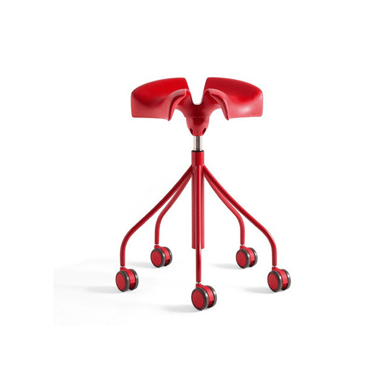 Red Saddle Stool With Wheels