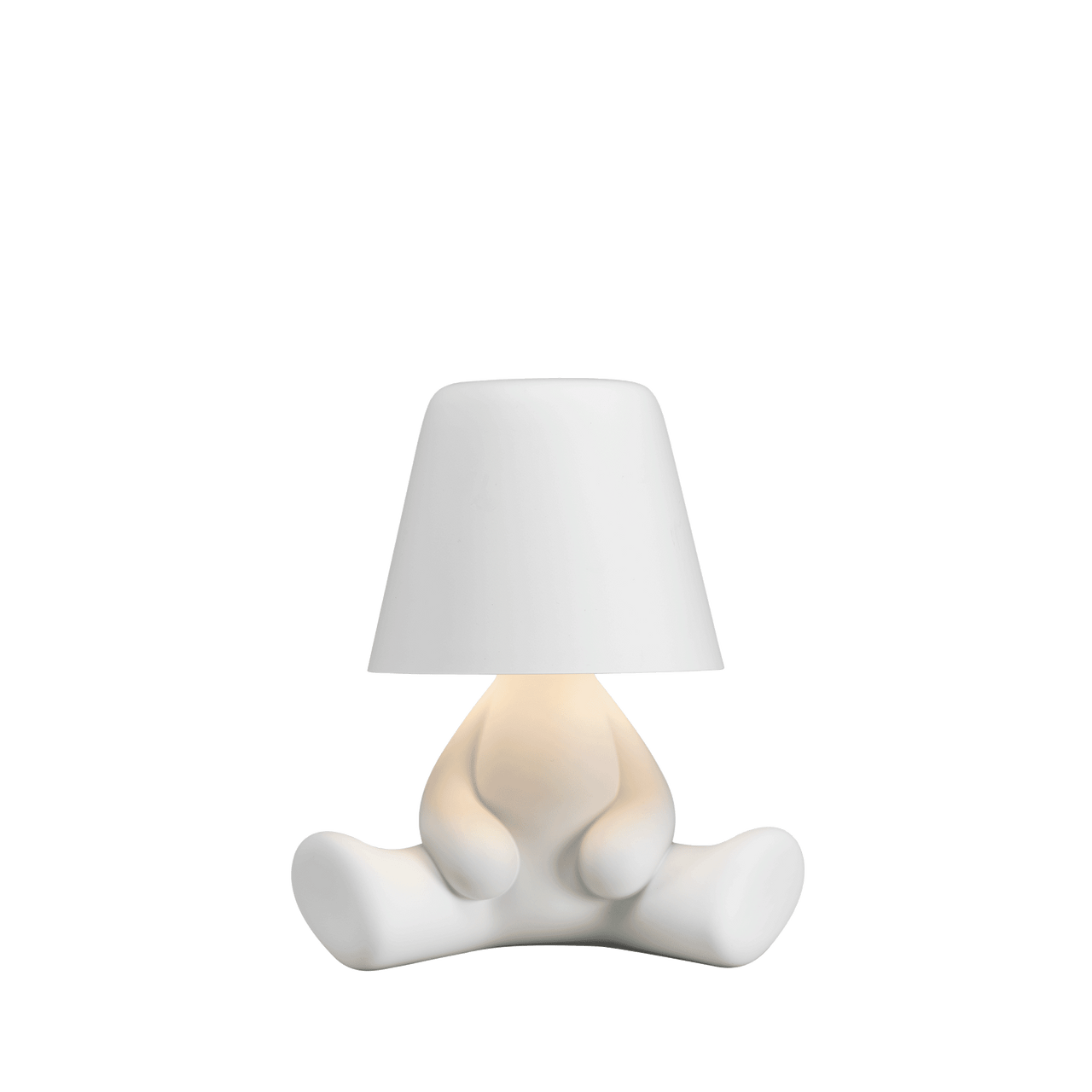 Front view of Joe sculptural table lamp with warm LED light