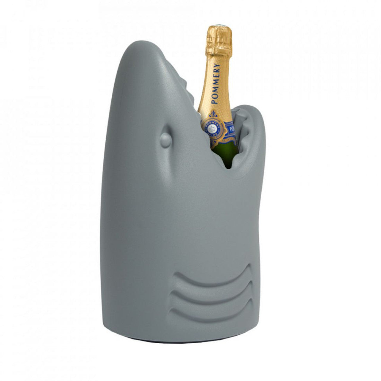 Sculptural shark bottle holder by Studio Job used as a champagne cooler