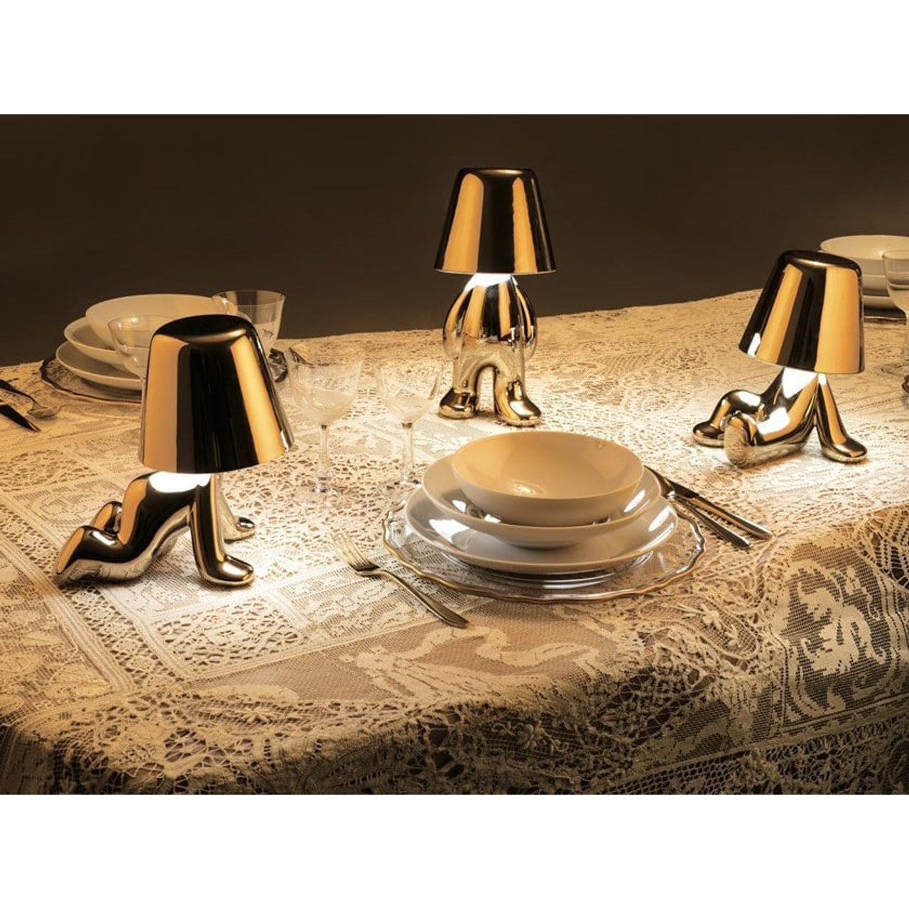 Qeeboo Golden Brothers Tom lamp used as ambient lighting